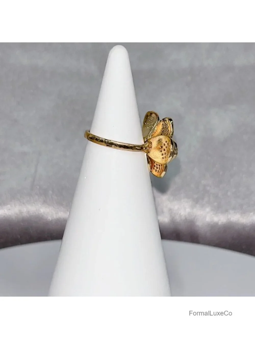 Floral Camellia Statement Ring Double Layers Cubic Zirconia Rhinestone Dainty